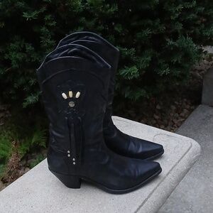 Code West Black Heeled Leather Vintage Boots Sz 9.5